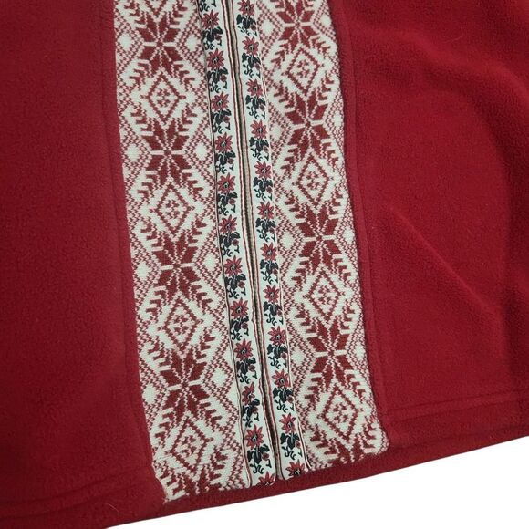 L.L. Bean Red Fleece Womens Medium Red Fair Isle Full Zip Jacket Sweater - Picture 9 of 9